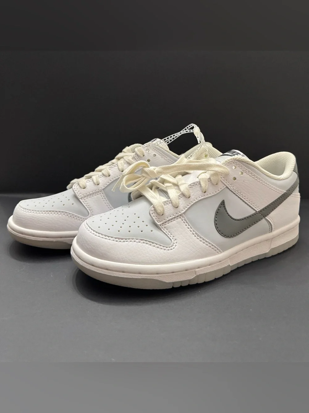 Nike Dunk Low GS “Reflective Swoosh White” Grey Sneakers FV0365 100 Size 4.5Y/6W
